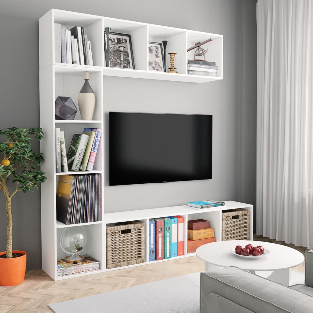 JUNG Vida 3-tlg. Bücher-/TV-Schrank Set Weiß 180×30×180 cm