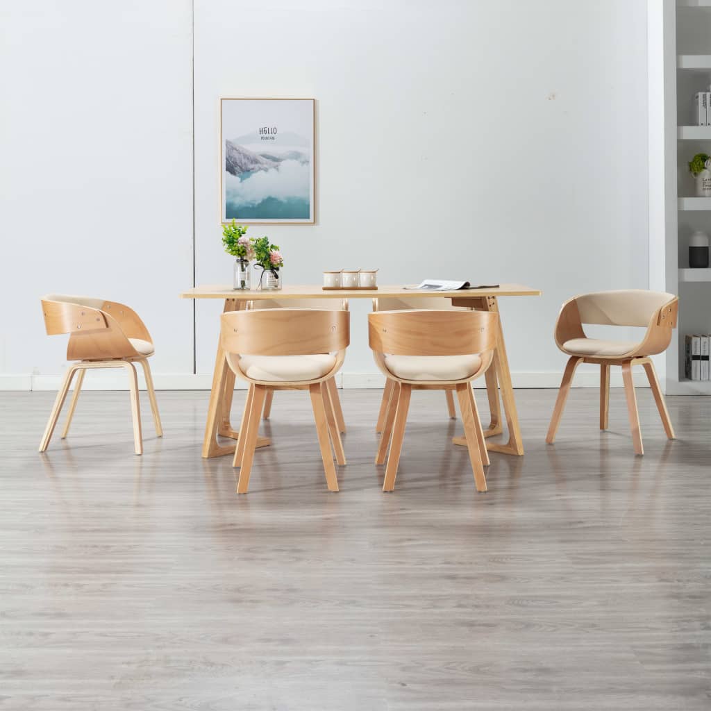 JUNG Vida Esszimmerstühle 6 Stk. Creme Bugholz und Kunstleder
