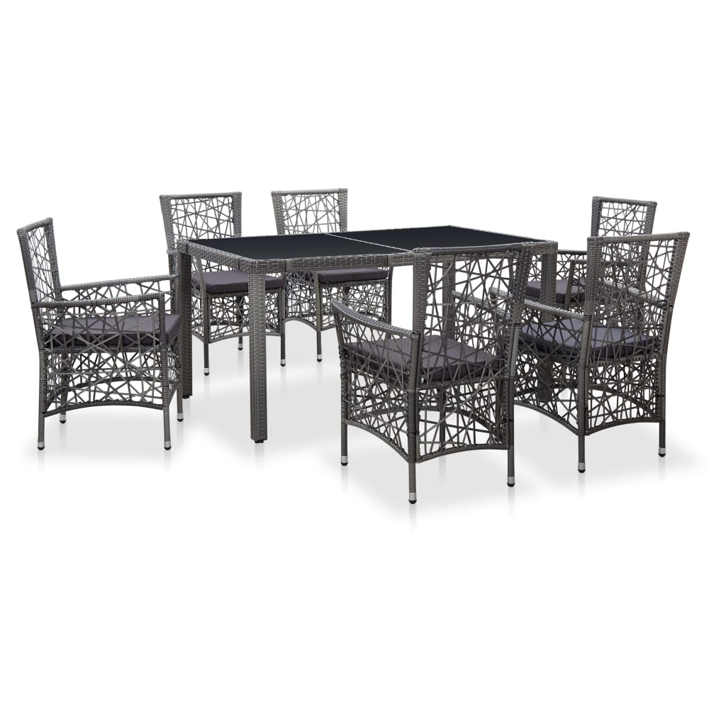 JUNG Vida 7-tlg. Garten-Essgruppe Poly Rattan Grau