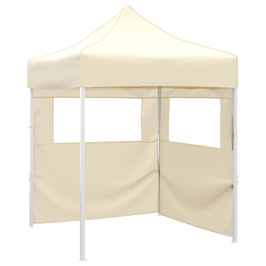 JUNG Vida Profi-Partyzelt Faltbar mit 2 Seitenwänden 2×2m Stahl Creme