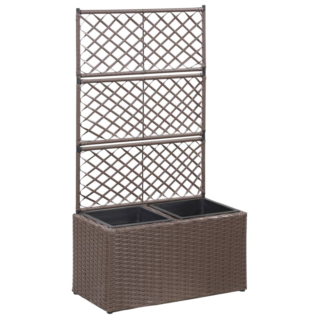 JUNG Vida Hochbeet mit Rankgitter 2 Töpfe 58×30×107cm Poly Rattan Braun
