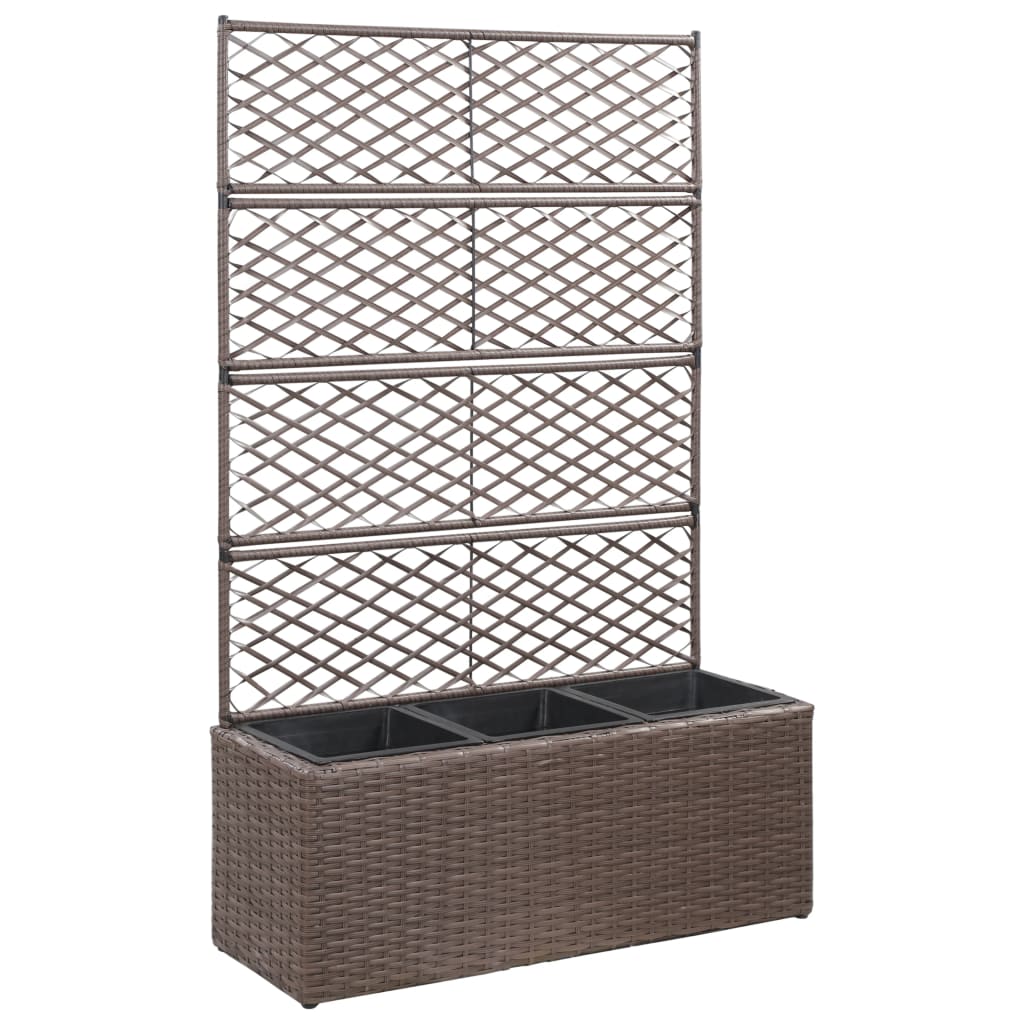 JUNG Vida Hochbeet mit Rankgitter 3 Töpfe 83×30×130cm Poly Rattan Braun