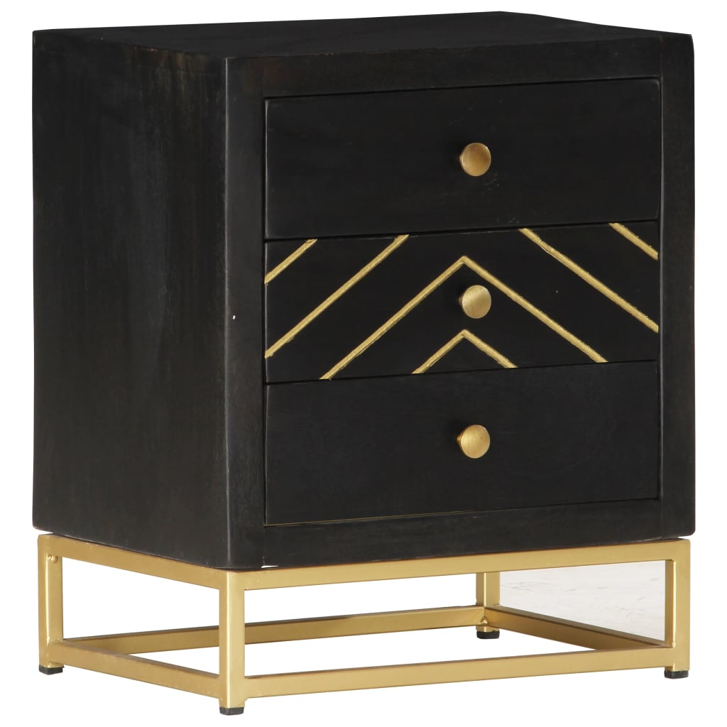 JUNG Vida Nachttisch Schwarz und Golden 40 x 30 x 50 cm Mango Massivholz