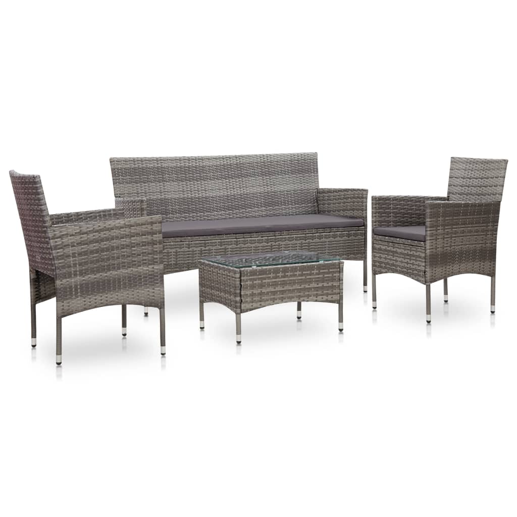 JUNG Vida 4-tlg. Garten-Lounge-Set mit Auflagen Poly Rattan Grau