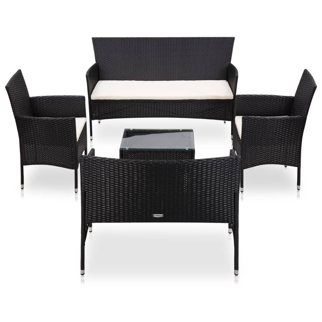 JUNG Vida 5-tlg. Garten-Lounge-Set mit Auflagen Poly Rattan Schwarz