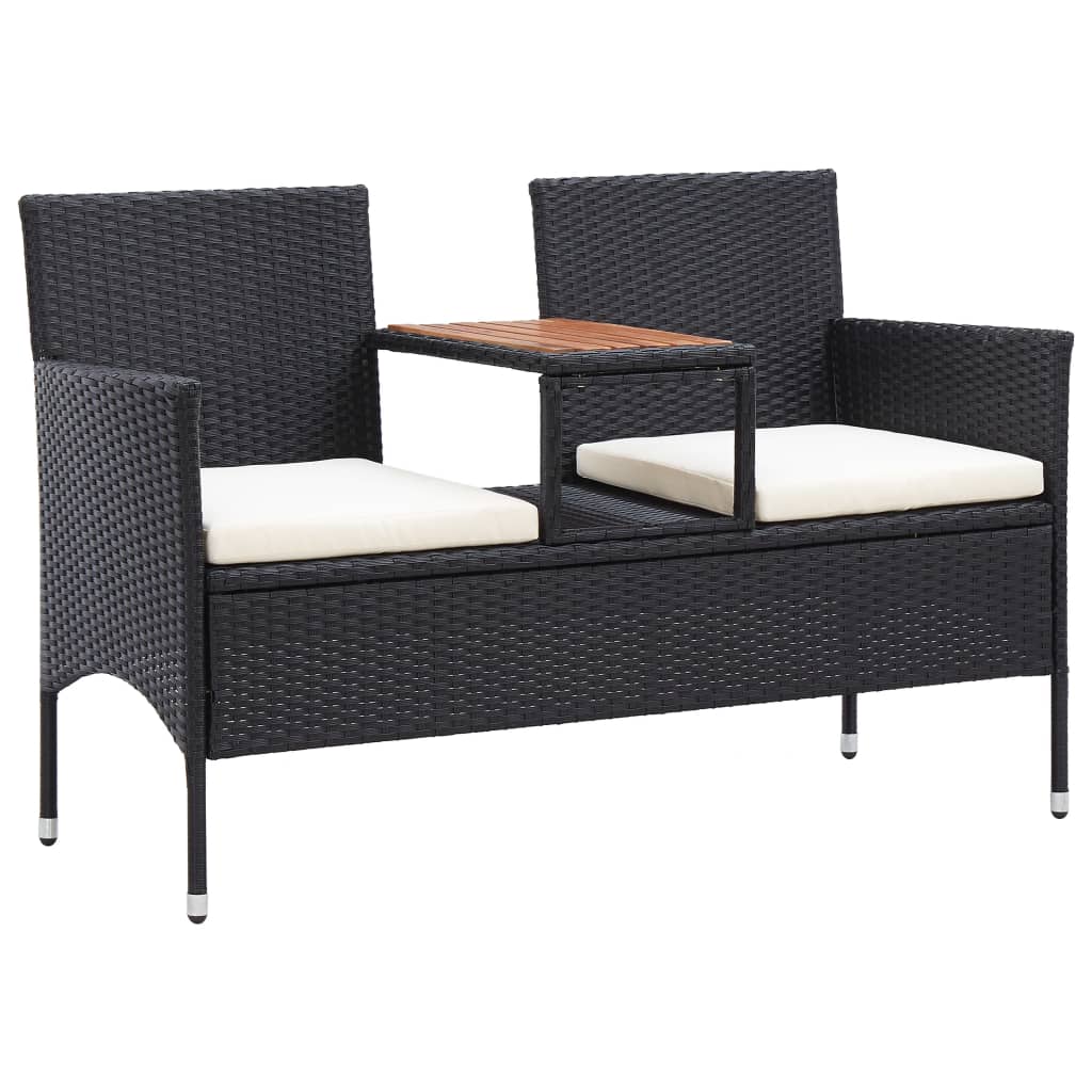 JUNG Vida 2-Sitzer-Gartenbank mit Teetisch 143 cm Poly Rattan Schwarz