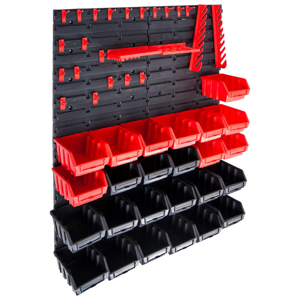 JUNG Vida 29-tlg. Sichtlagerkasten-Set mit Wandhalterung Rot und Schwarz