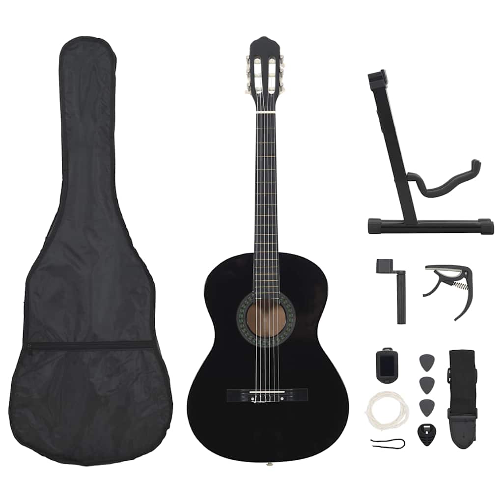 JUNG Vida 12-tlg. Klassikgitarren-Set für Anfänger Schwarz 4/4 39"