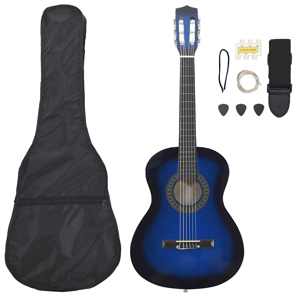 JUNG Vida 8-tlg. Klassikgitarren-Set für Anfänger Blau 3/4 36"