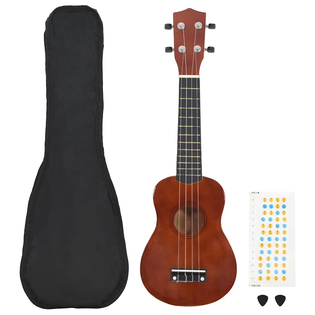 JUNG Vida Sopran Ukulele Set für Kinder mit Tasche Dunkles Holz 21"
