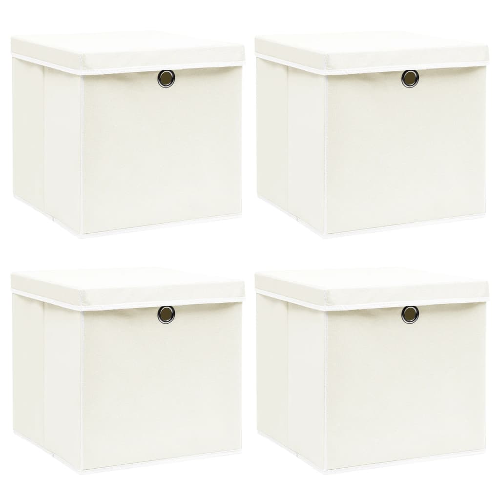 JUNG Vida Aufbewahrungsboxen mit Deckeln 4 Stk. Weiß 32x32x32 cm Stoff