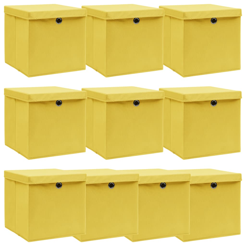 JUNG Vida Aufbewahrungsboxen mit Deckeln 10 Stk. Gelb 32x32x32 cm Stoff