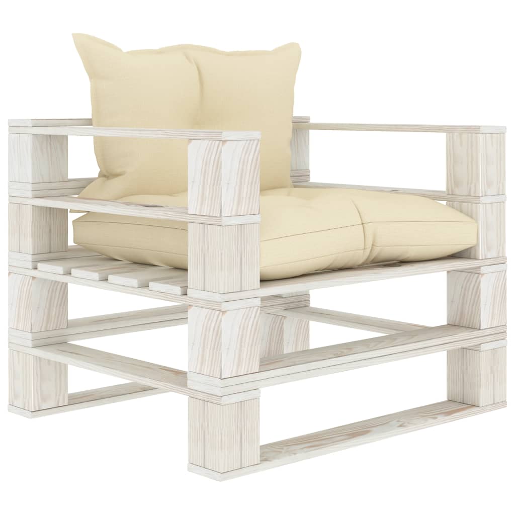 JUNG Vida Garten-Palettensofa mit Kissen in Creme Holz