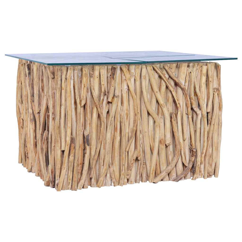 JUNG Vida Couchtisch mit Glasplatte 66x66x40 cm Massivholz Teak