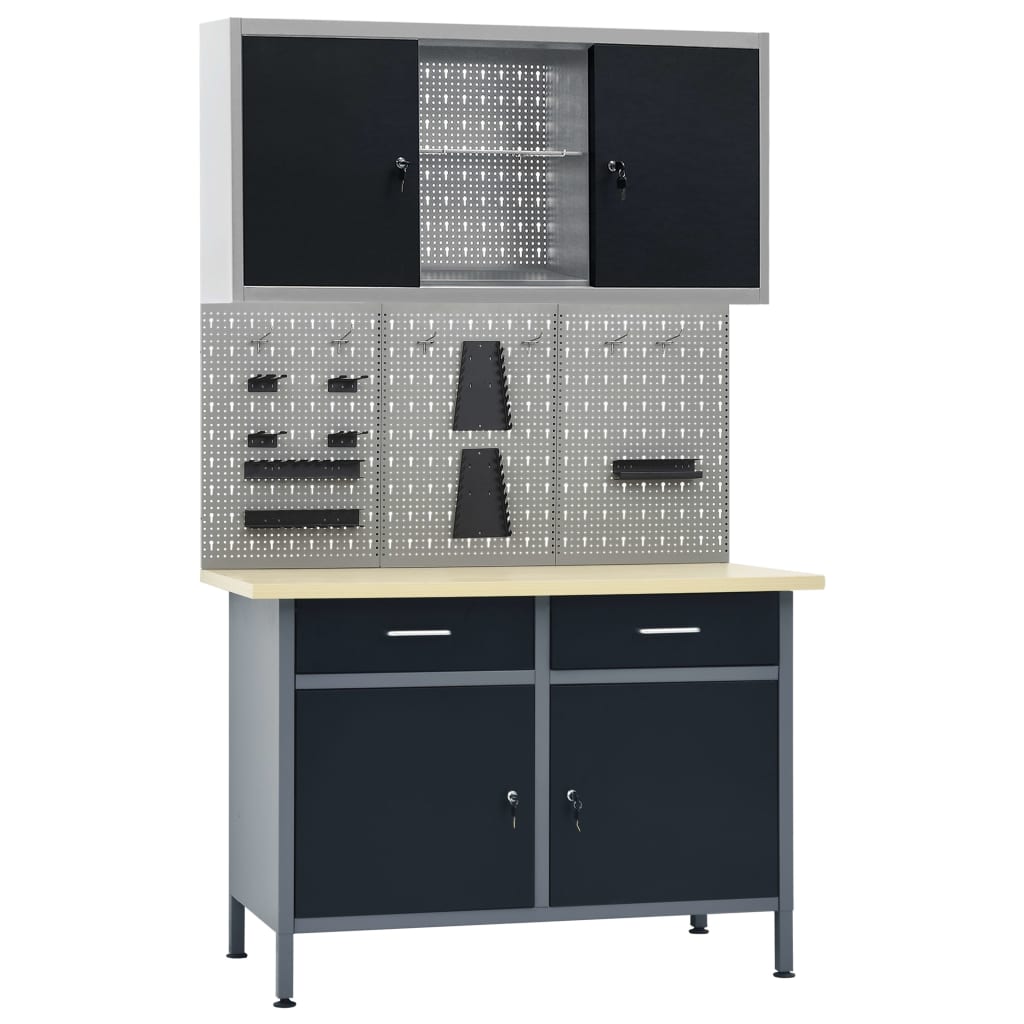 JUNG Vida Werkbank mit 3 Werkzeugwänden und 1 Wandschrank
