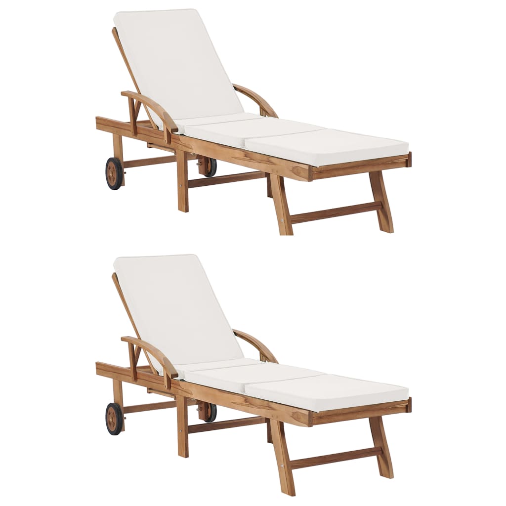 JUNG Vida Sonnenliegen mit Auflagen 2 Stk. Massivholz Teak Creme