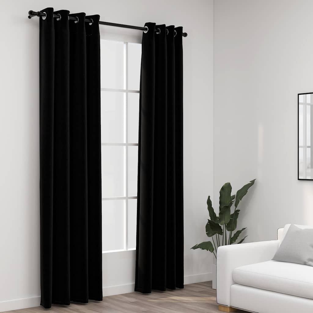 JUNG Vida Verdunkelungsvorhänge Ösen Leinenoptik 2 Stk. Schwarz 140x245cm