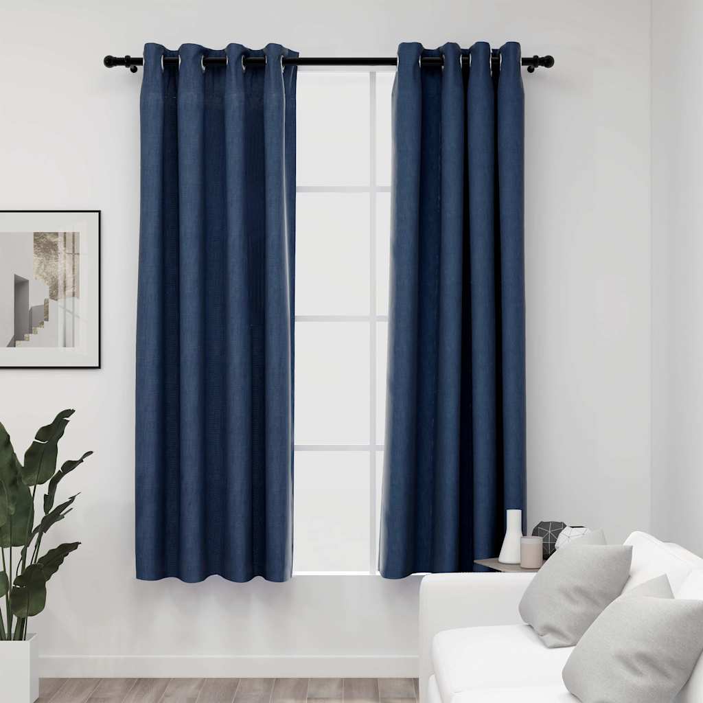 JUNG Vida Verdunkelungsvorhänge Ösen Leinenoptik 2 Stk. Blau 140x175 cm