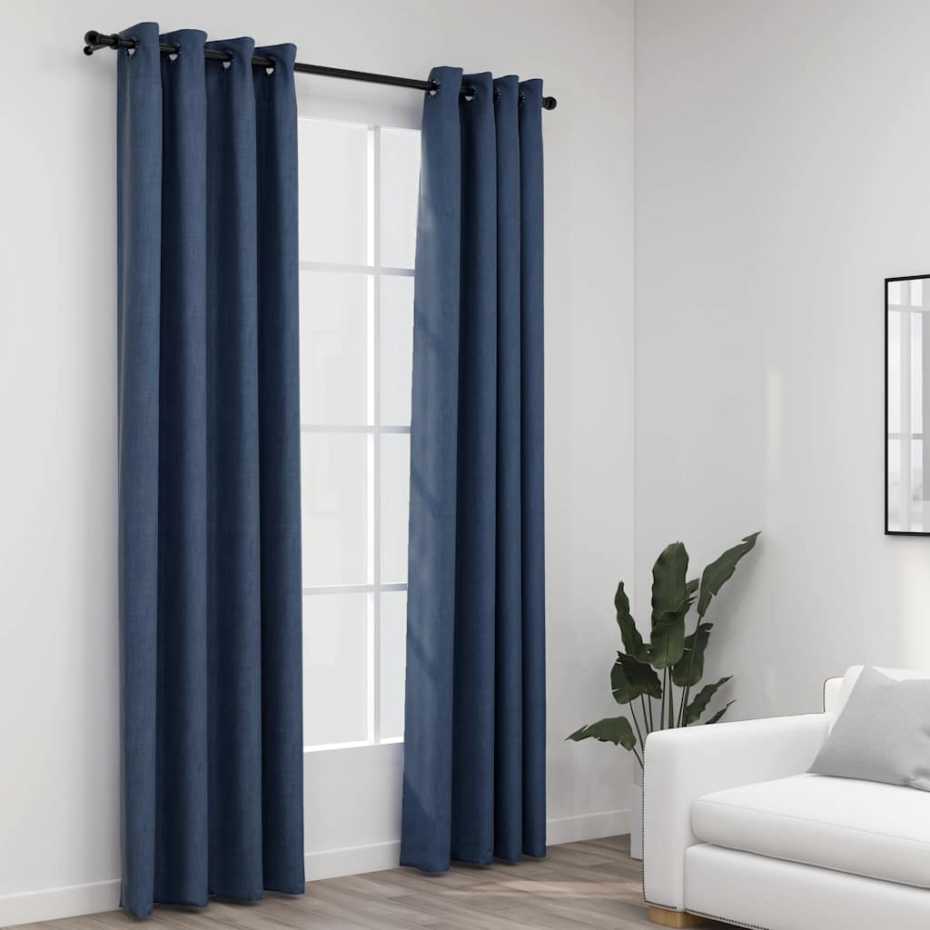 JUNG Vida Verdunkelungsvorhänge Ösen Leinenoptik 2 Stk. Blau 140x245 cm