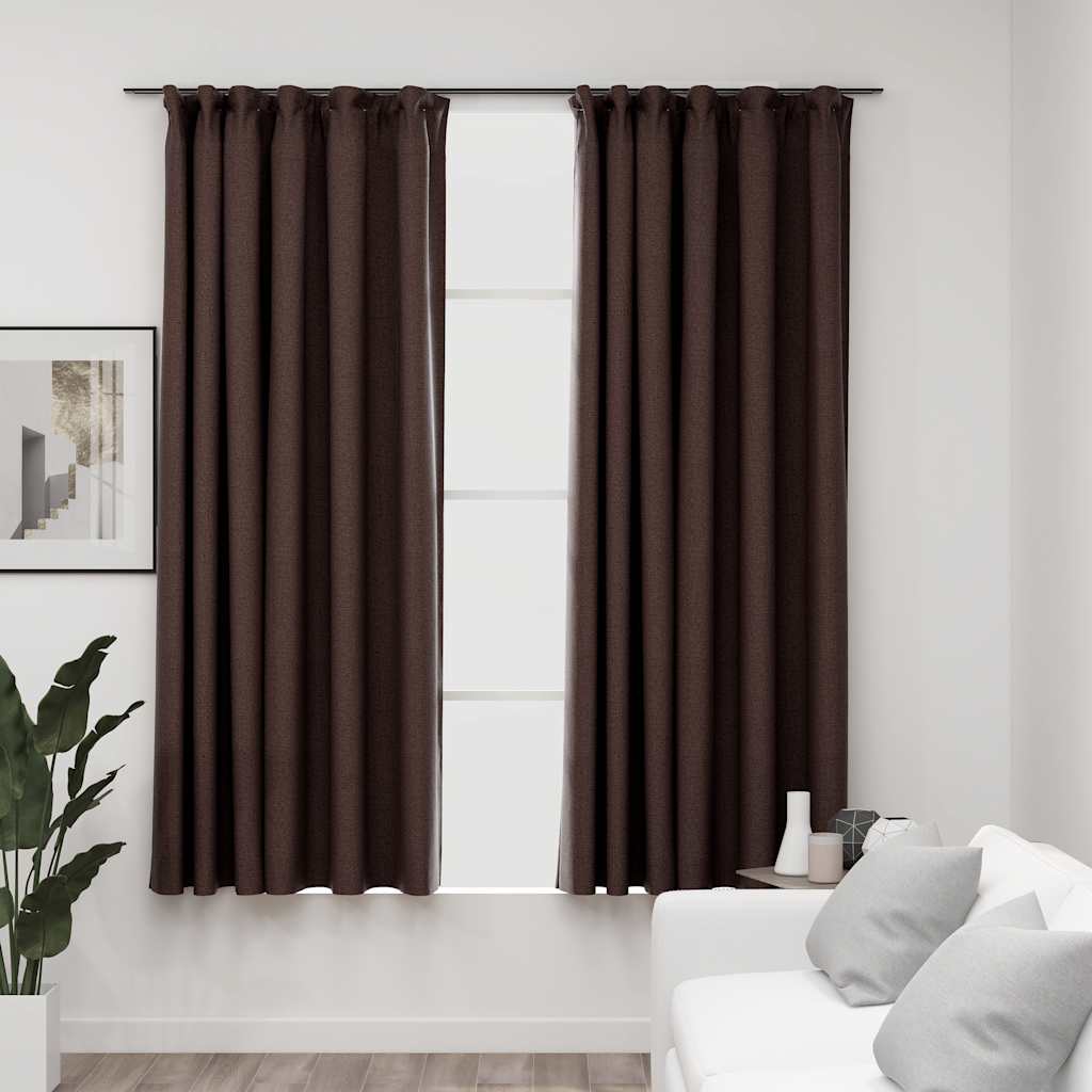 JUNG Vida Verdunkelungsvorhänge Haken Leinenoptik 2 Stk. Taupe 140x175 cm