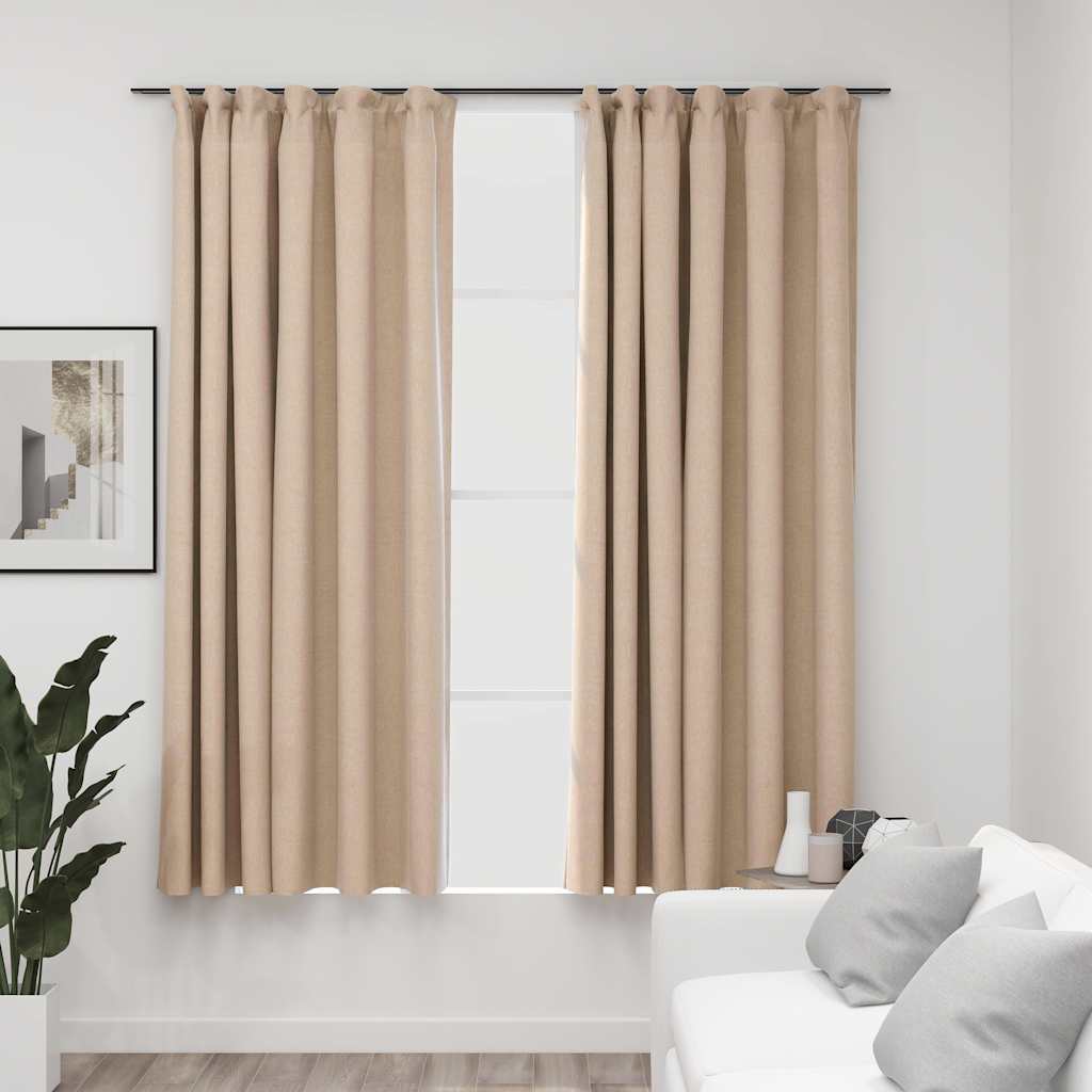 JUNG Vida Verdunkelungsvorhänge 2 Stk. Haken Leinenoptik Beige 140x175 cm