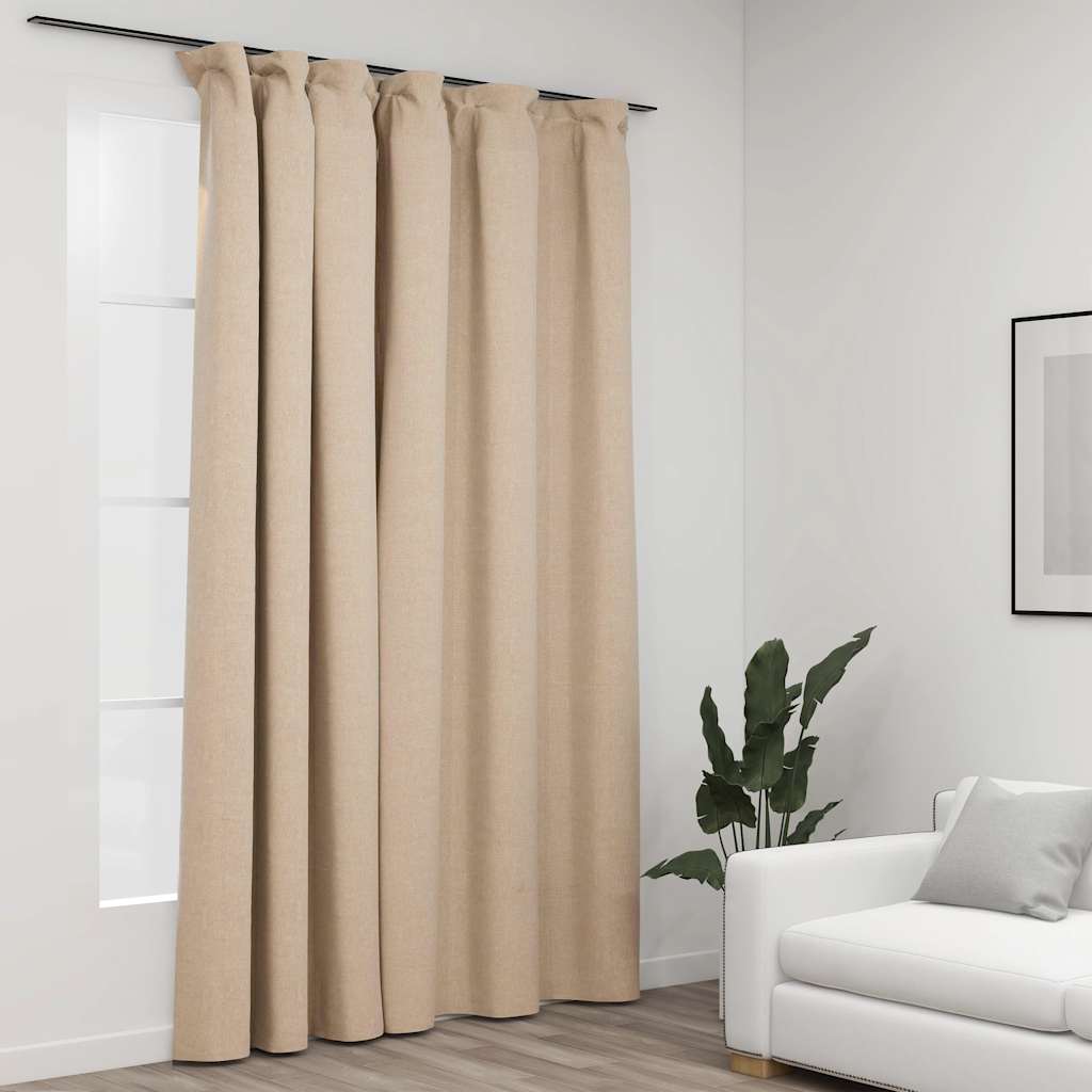 JUNG Vida Verdunkelungsvorhang mit Haken Leinenoptik Beige 290x245 cm