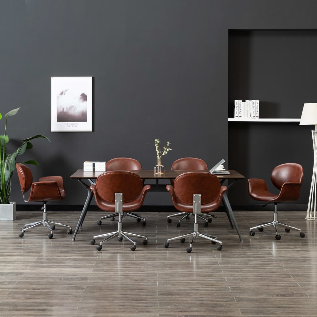 JUNG Vida Drehbare Esszimmerstühle 6 Stk. Kunstleder Braun