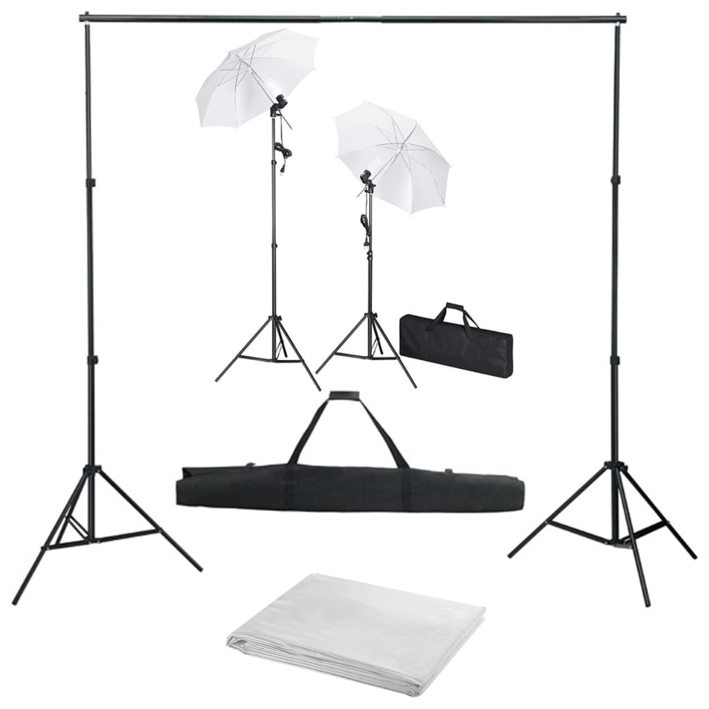 JUNG Vida Fotostudio-Set mit Hintergrund, Leuchten und Schirmen