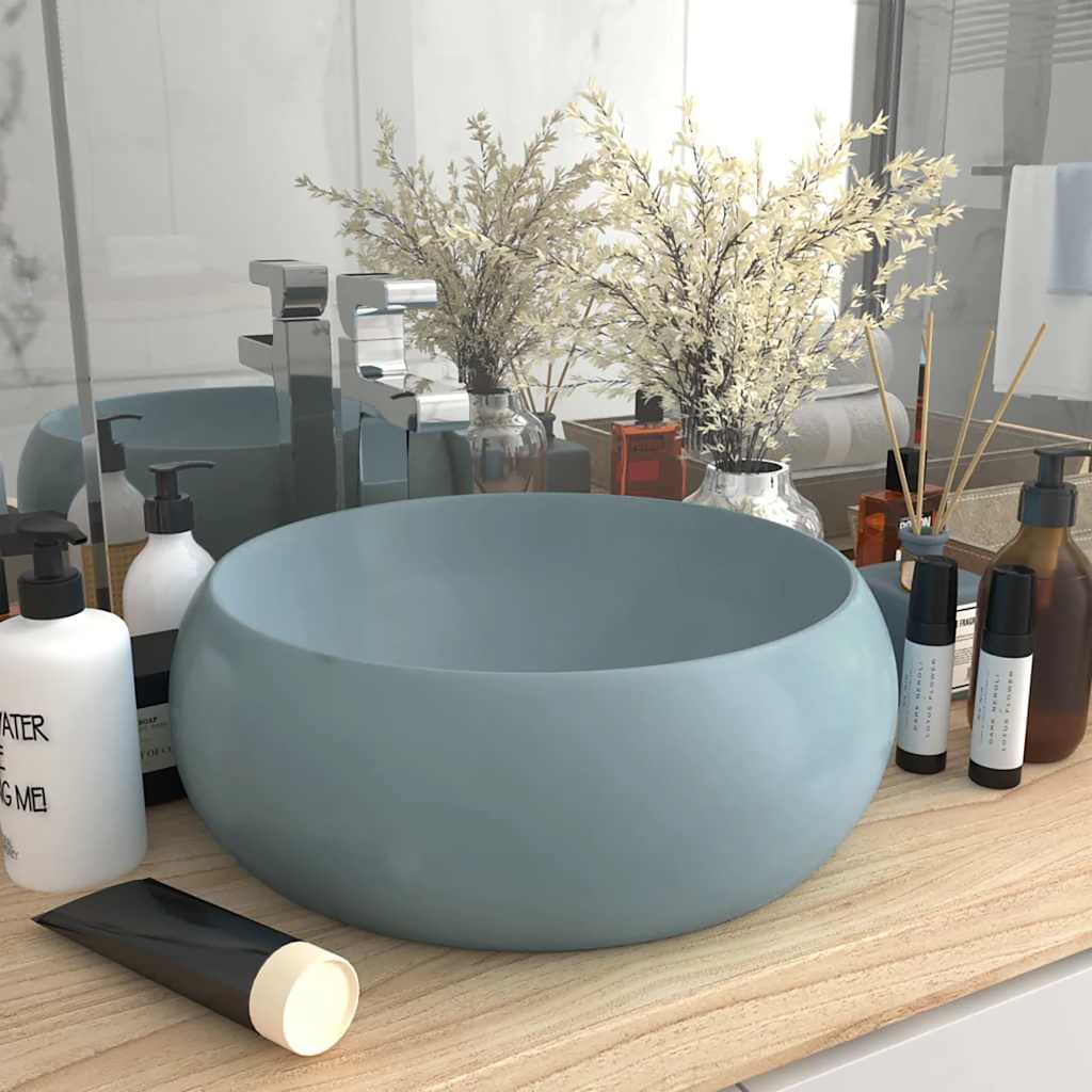 JUNG Vida Luxuriöses Waschbecken Rund Matt Hellblau 40x15 cm Keramik