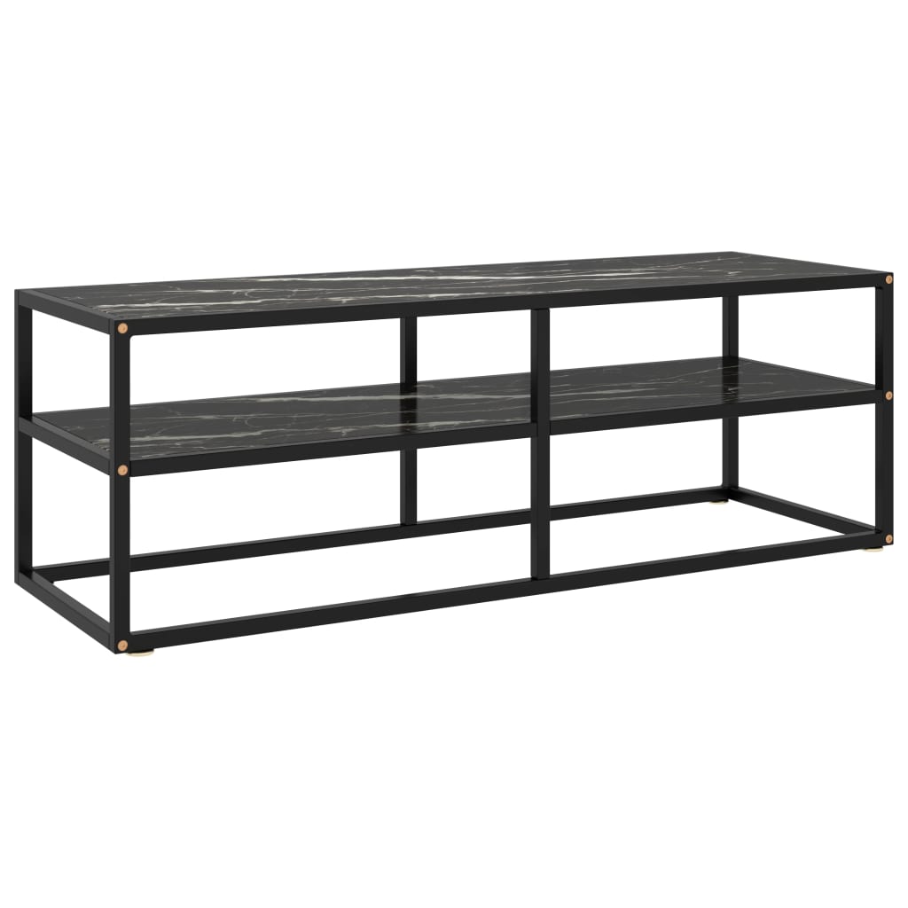 JUNG Vida TV-Schrank Schwarz mit Hartglas Marmor-Optik 120x40x40 cm