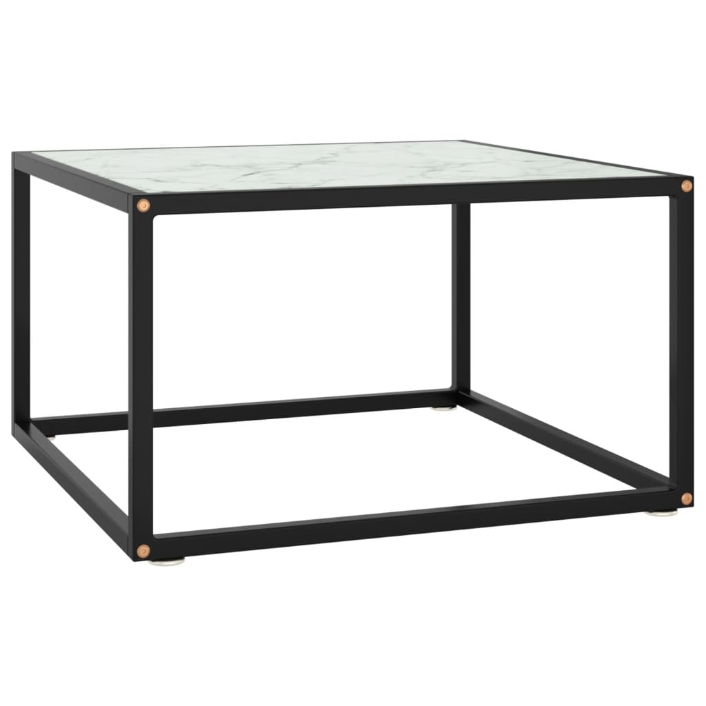 JUNG Vida Couchtisch Schwarz mit Weißem Glas in Marmor-Optik 60x60x35 cm