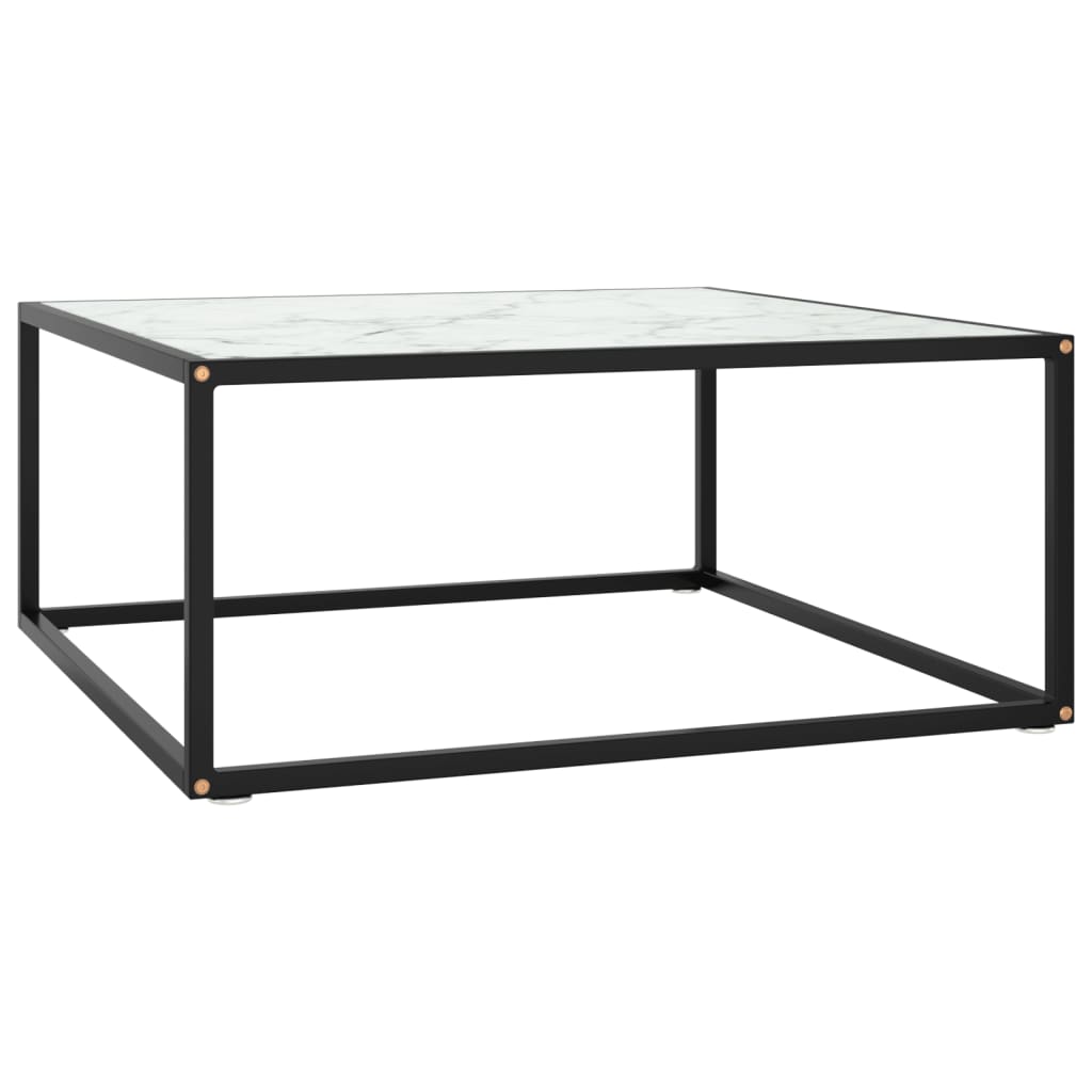 JUNG Vida Couchtisch Schwarz mit Weißem Glas in Marmor-Optik 80x80x35 cm