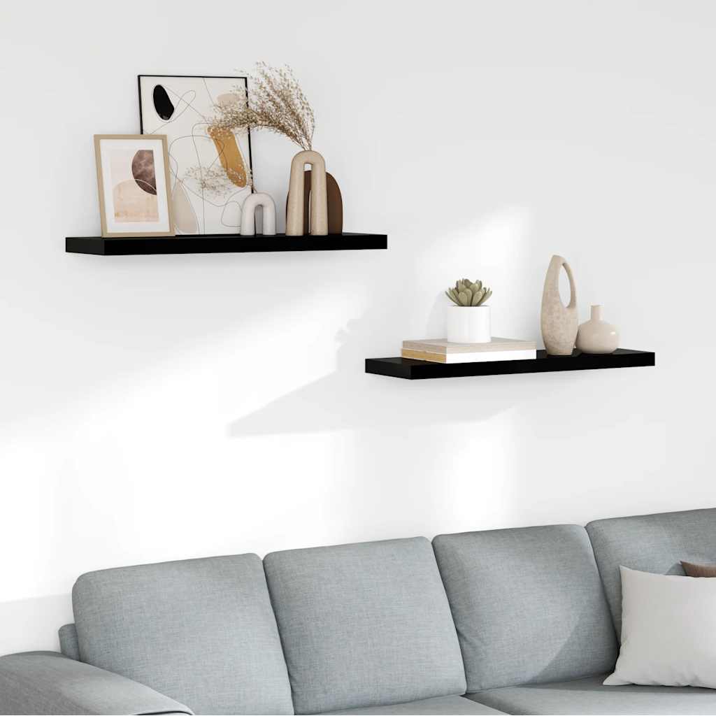 JUNG Vida Schweberegale 2 Stk. Hochglanz-Schwarz 80x23,5x3,8 cm MDF