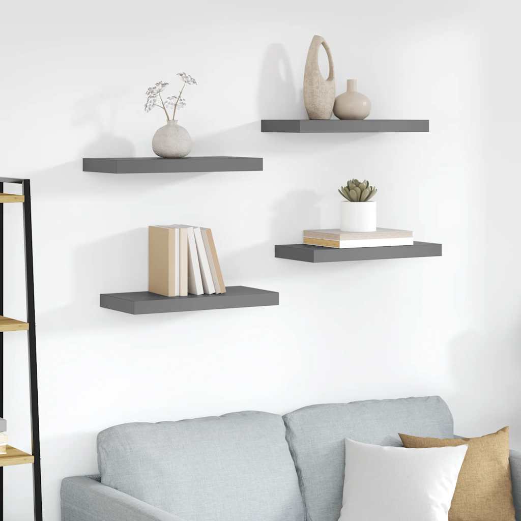 JUNG Vida Schweberegale 4 Stk. Hochglanz-Grau 50x23x3,8 cm MDF
