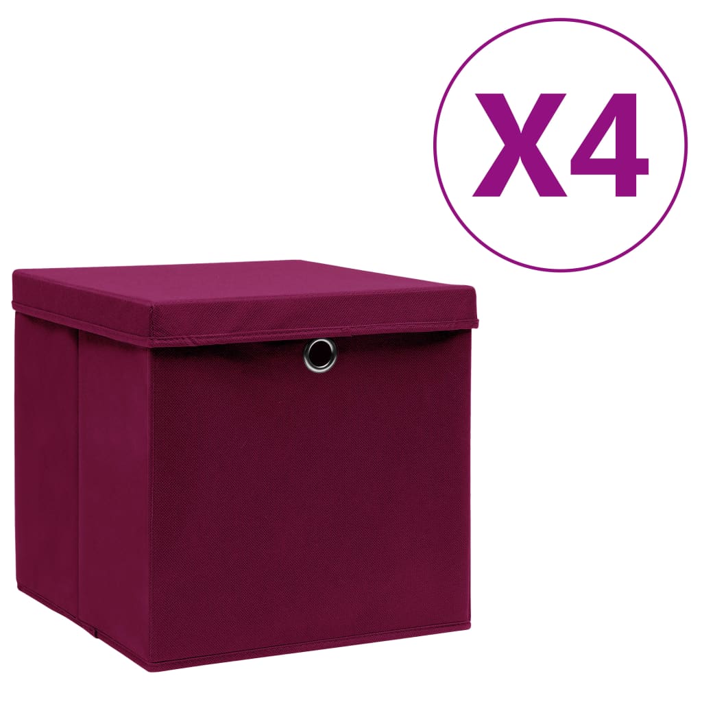 JUNG Vida Aufbewahrungsboxen mit Deckeln 4 Stk. 28x28x28 cm Dunkelrot