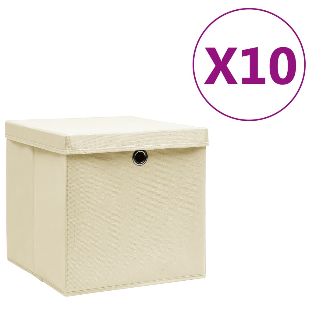 JUNG Vida Aufbewahrungsboxen mit Deckeln 10 Stk. 28x28x28 cm Creme