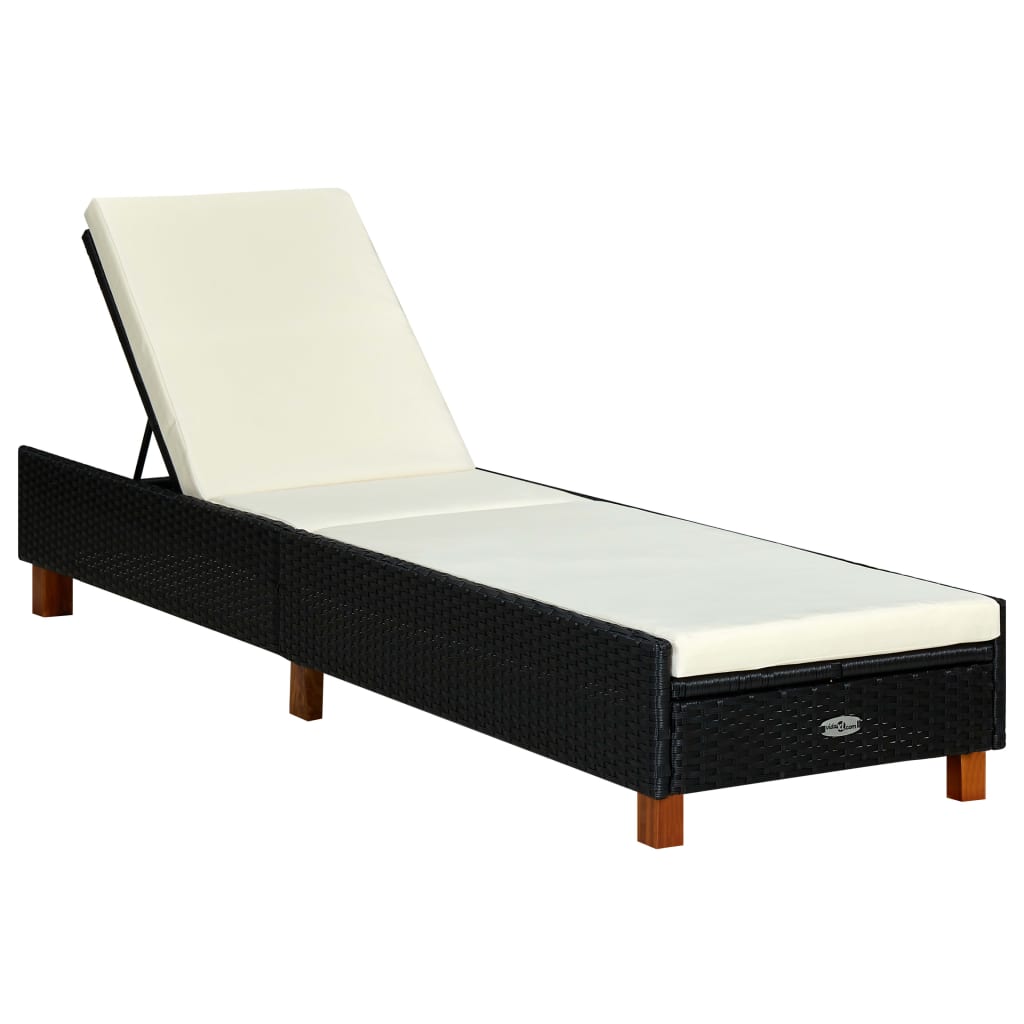 JUNG Vida Sonnenliege mit Auflage Poly Rattan Schwarz