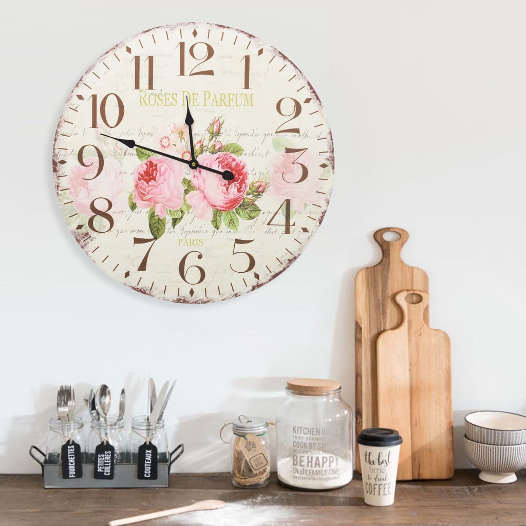 JUNG Vida Vintage Wanduhr Blumen 60 cm