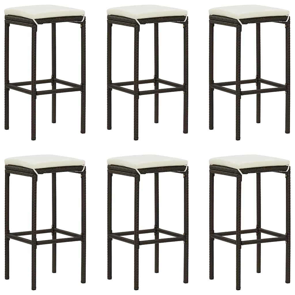 JUNG Vida Barhocker mit Kissen 6 Stk. Braun Poly Rattan