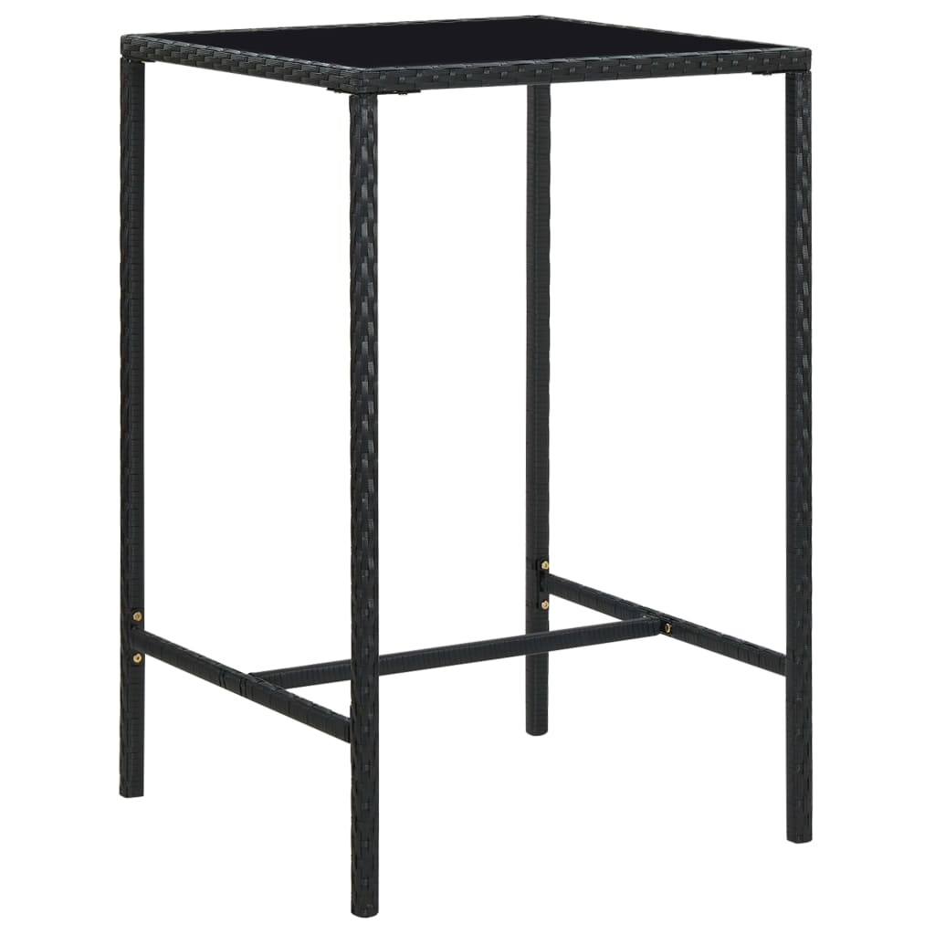 JUNG Vida Garten-Bartisch Schwarz 70x70x110 cm Poly Rattan und Glas