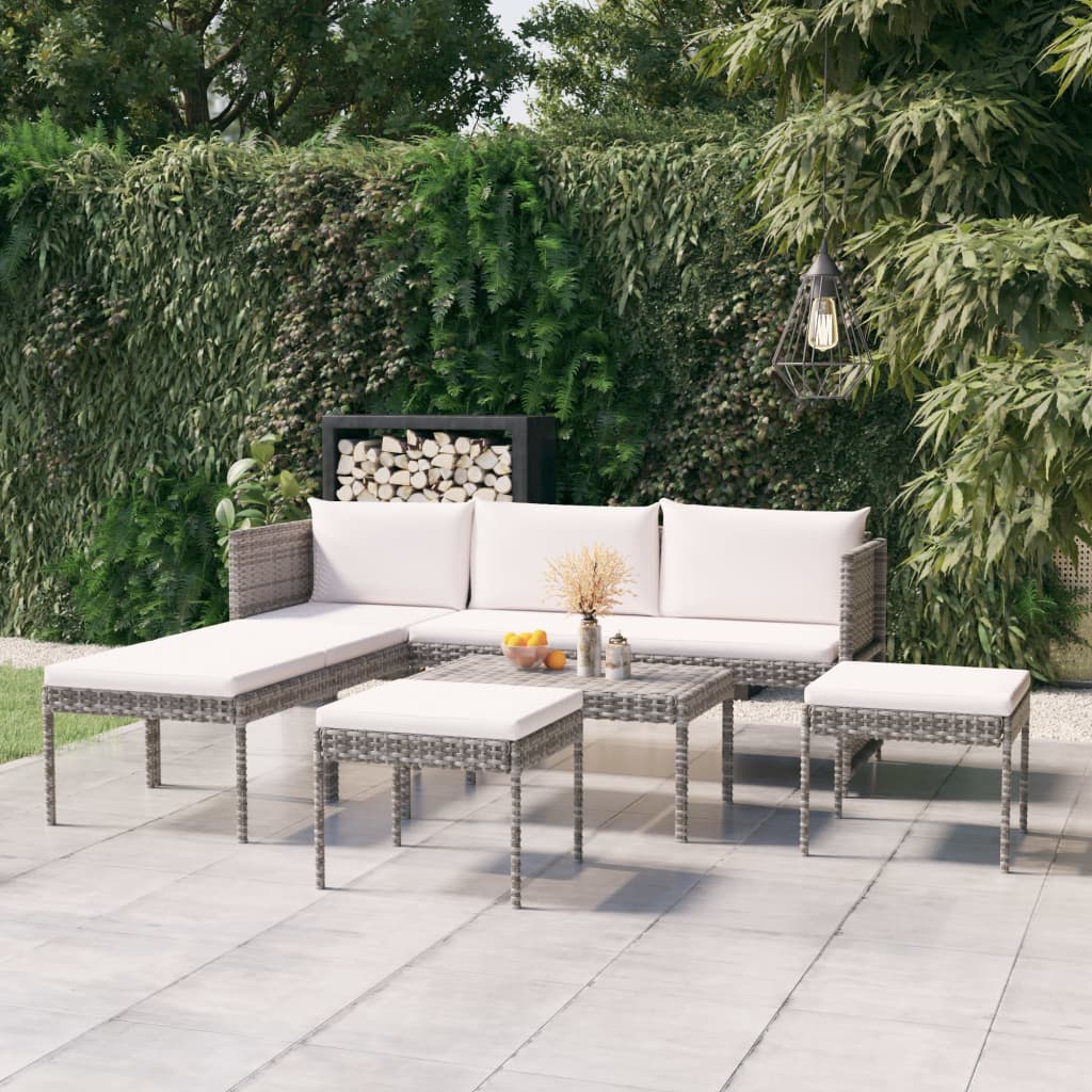 JUNG Vida 6-tlg. Garten-Lounge-Set mit Kissen Poly Rattan Grau