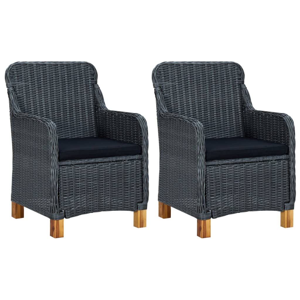 JUNG Vida Gartenstühle mit Kissen 2 Stk. Poly Rattan Dunkelgrau