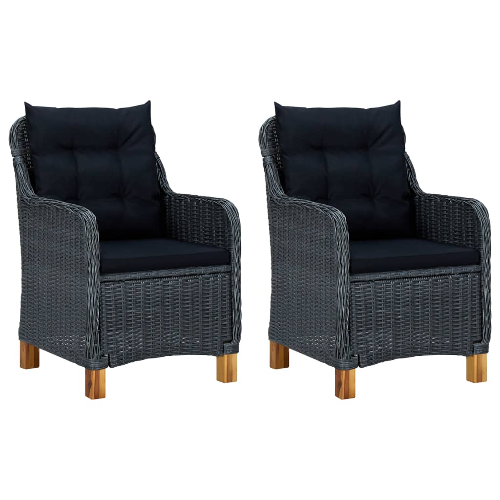 JUNG Vida Gartenstühle mit Kissen 2 Stk. Poly Rattan Dunkelgrau