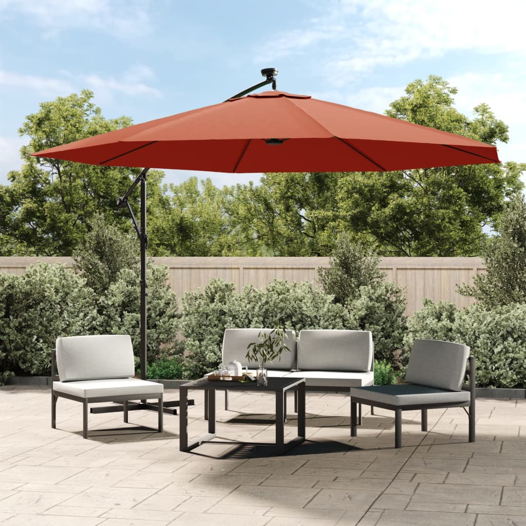 JUNG Vida Ampelschirm mit LED-Beleuchtung Stahl-Mast Terrakotta 350 cm