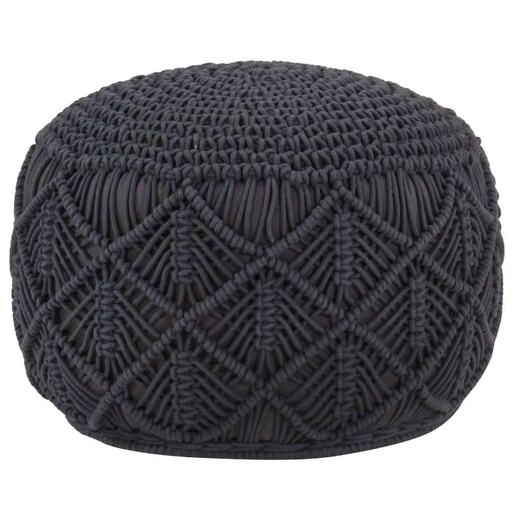 JUNG Vida Makramee Sitzpuff Handgefertigt Anthrazit 45x30 cm Baumwolle