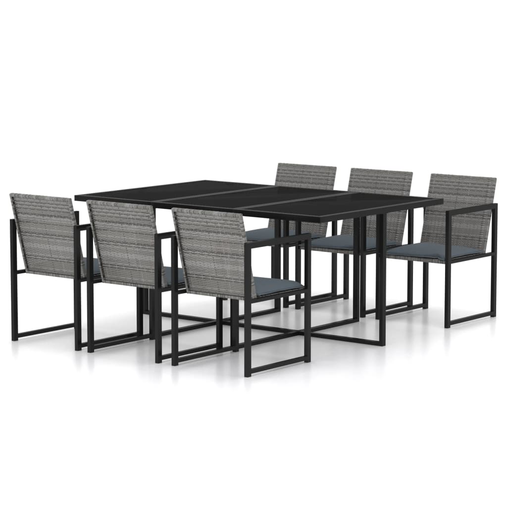 JUNG Vida 7-tlg. Garten-Essgruppe mit Kissen Poly Rattan Grau