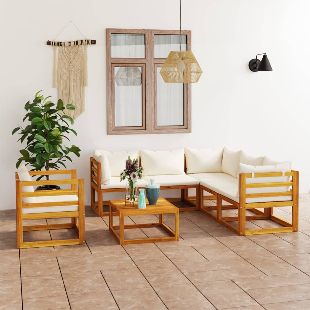 JUNG Vida 7-tlg. Garten-Lounge-Set mit Auflagen Creme Massivholz Akazie