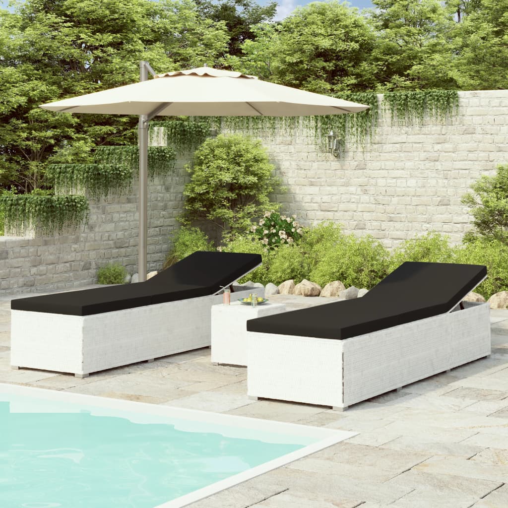 JUNG Vida 3-tlg. Garten-Sonnenliegen mit Teetisch Poly Rattan Weiß