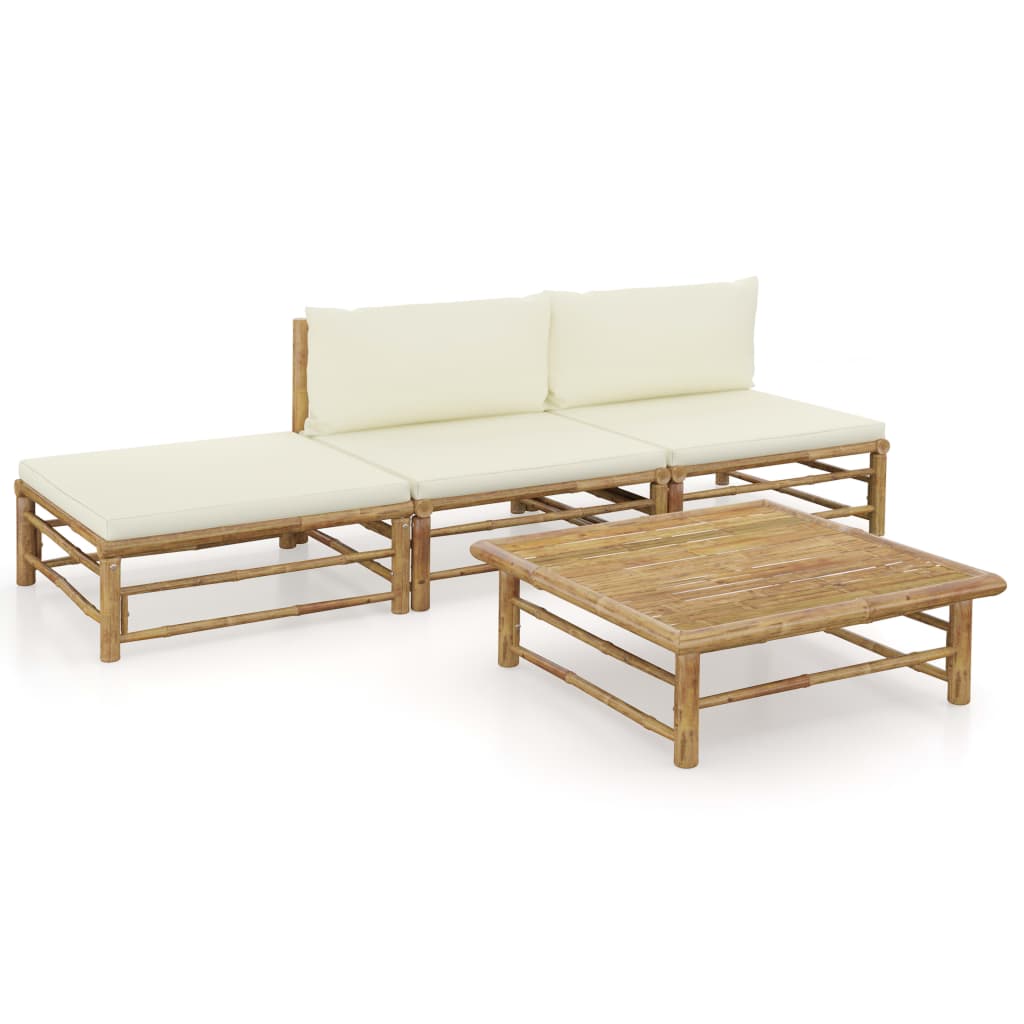 JUNG Vida 4-tlg. Garten-Lounge-Set mit Cremeweißen Kissen Bambus
