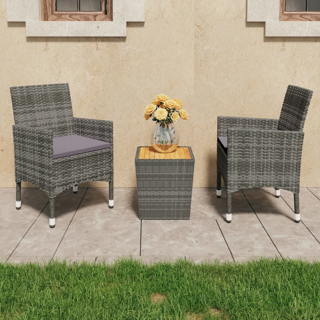 JUNG Vida 3-tlg. Bistro-Set Poly Rattan und Akazienholz Grau